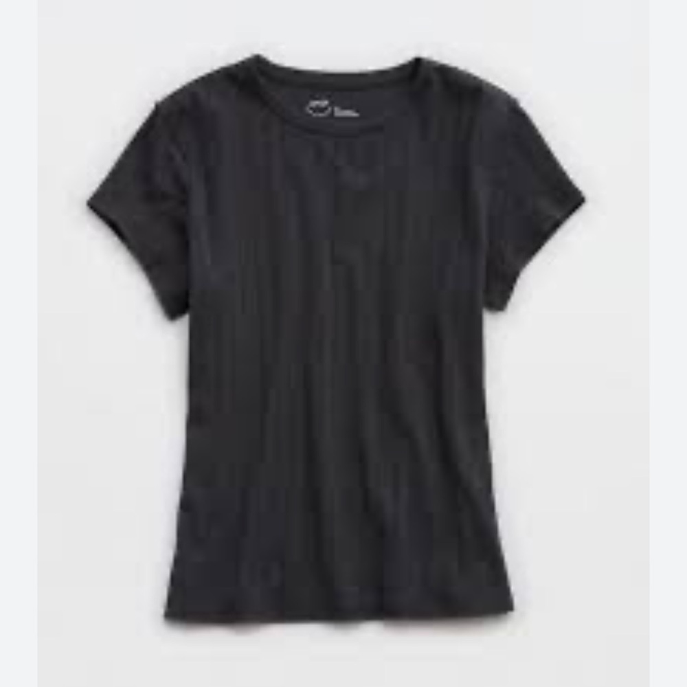 Aerie Charcoal Gray Vintage Pointelle Short Sleeve Tee